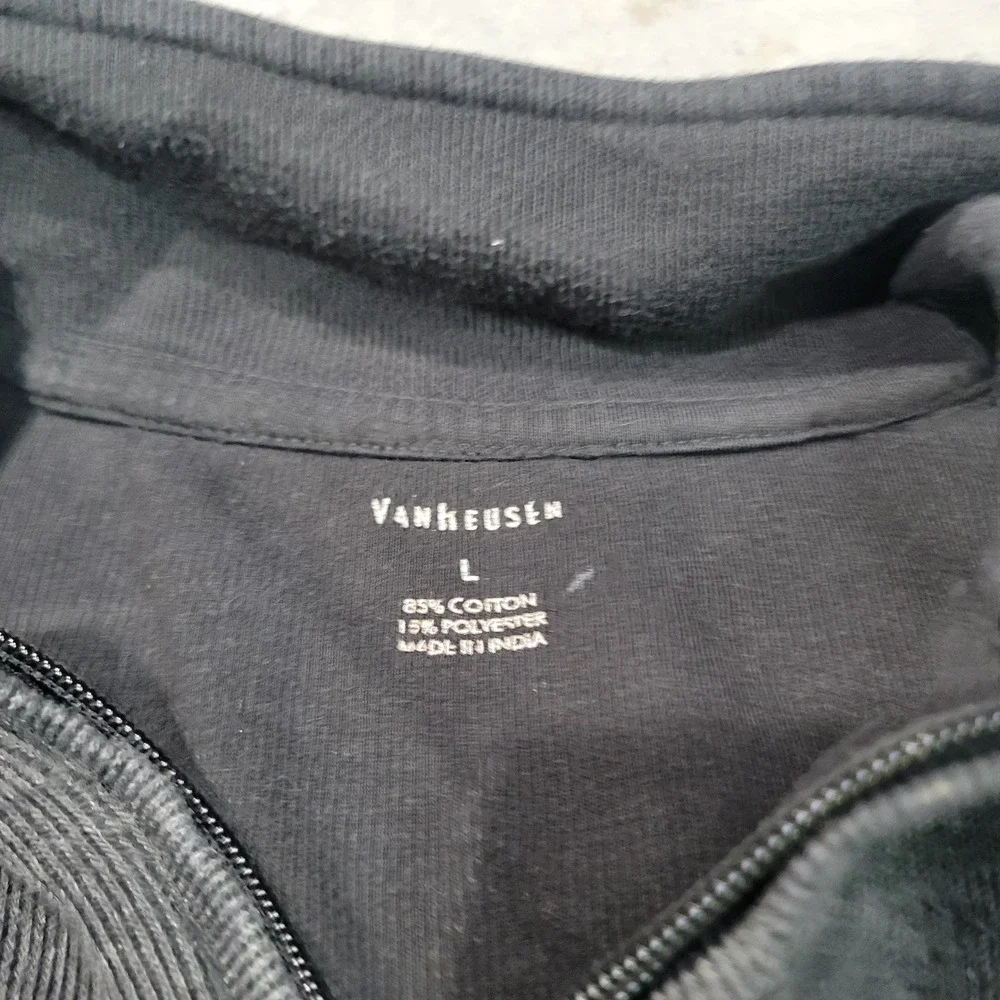 Van Heusen Pullover Mens Large Grey Quarter Zip Ribbed Cotton Blend Casual 11574
